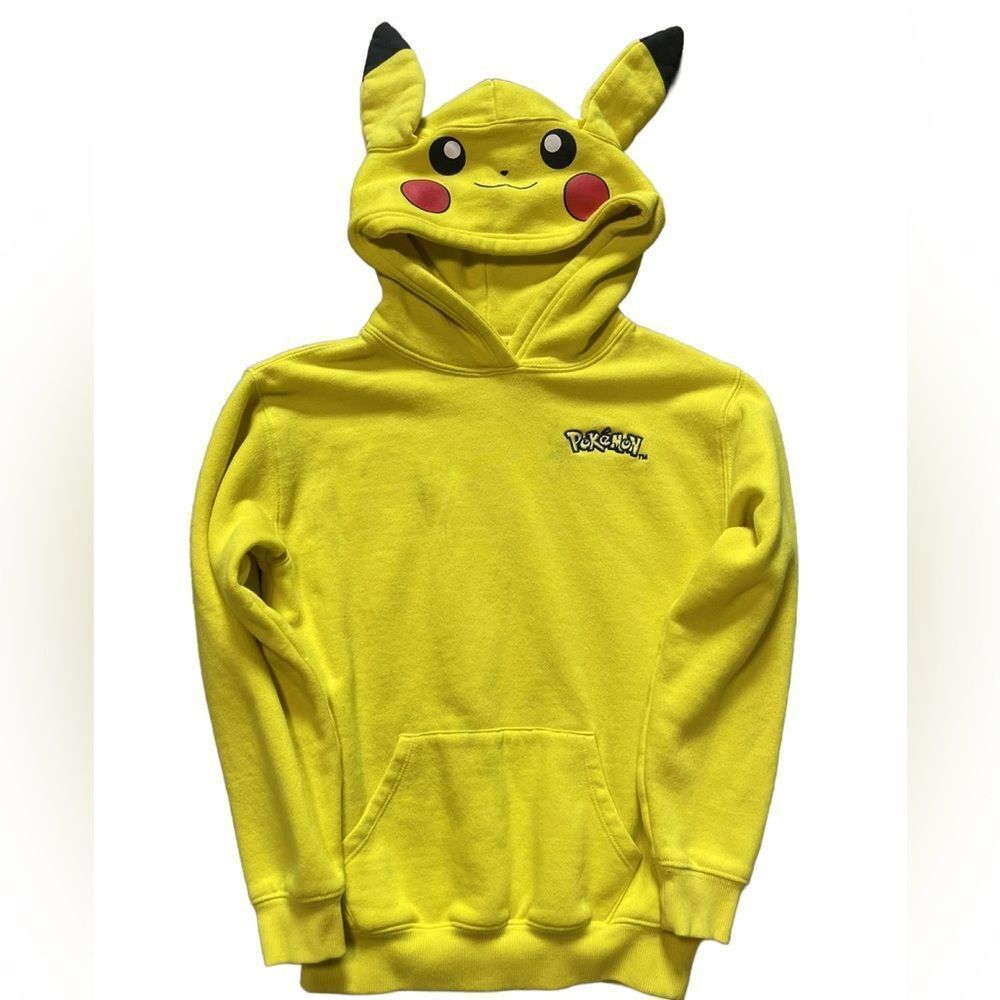 Kids' Pokémon Pikachu Bright Yellow Pullover Hoodie w/Ears & Logo (Size: 11/12)
